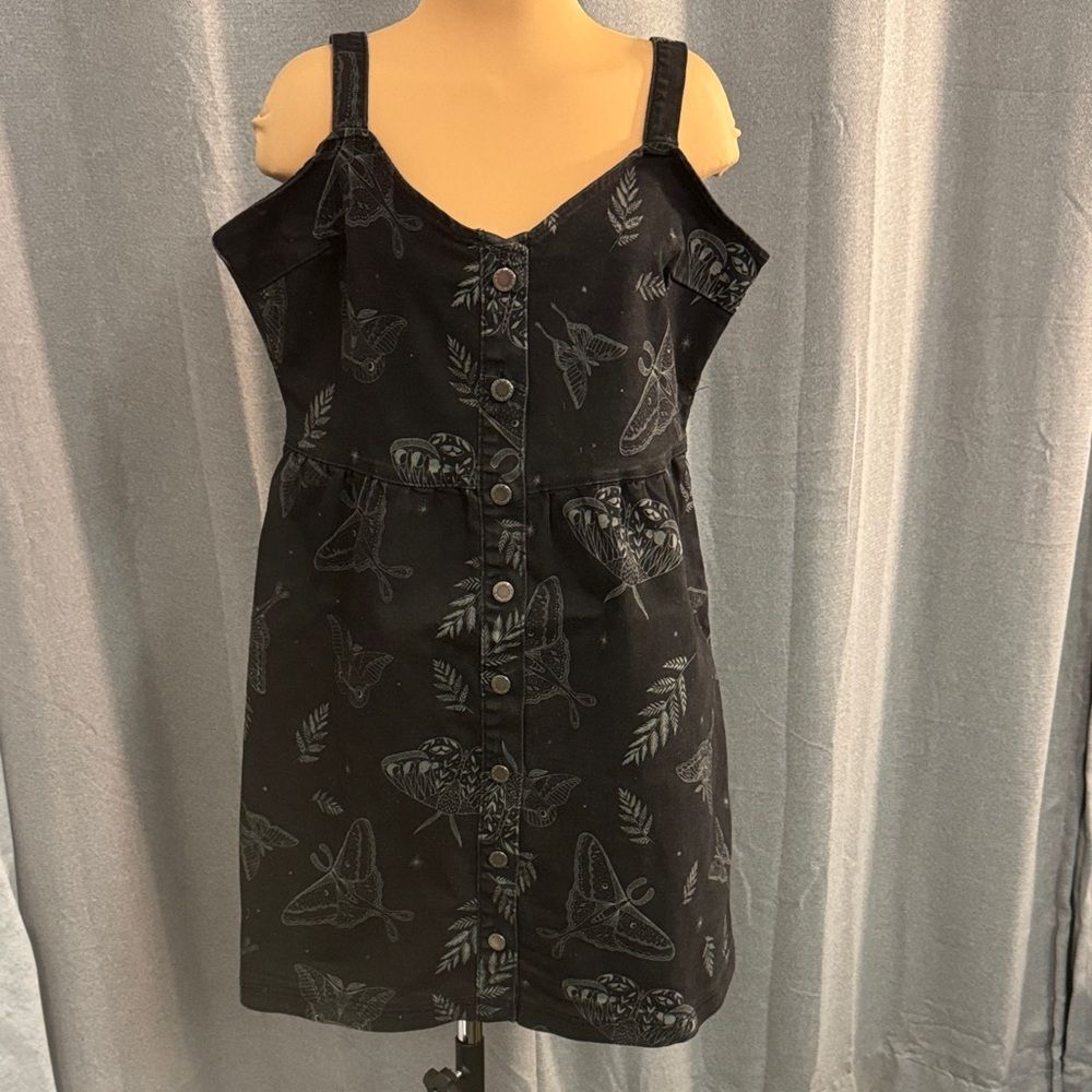 NWT Disturbia Black Button-Down Dress with Butterfly Moth Print